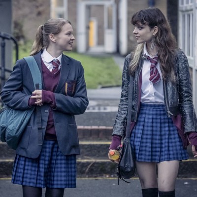 Laura Marcus and Bo Bragason in school uniforms in The Jetty on BBC One