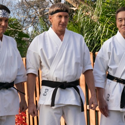 Cobra Kai. (L to R) Ralph Macchio as Daniel LaRusso, William Zabka as Johnny Lawrence, Yuji Okumoto as Chozen in Cobra Kai.