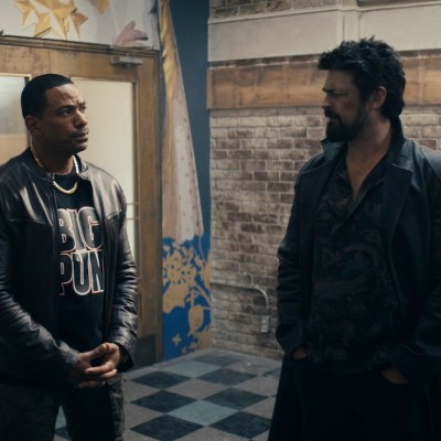 Erin Moriarty (Annie January aka Starlight), Laz Alonso (Mother's Milk), Karl Urban (Billy Butcher), Tomer Capone (Frenchie) on The Boys season 4